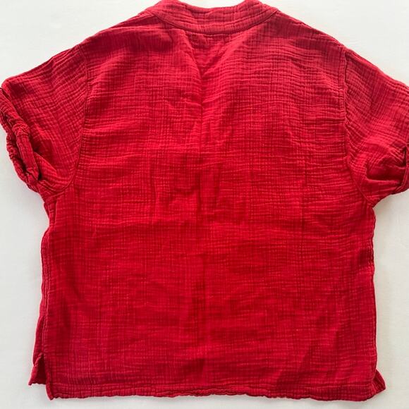 Xirena Avery Top Apple Red Size Medium Cotton Gauze Deep V Rolled Cap Sleeve - Picture 6 of 7